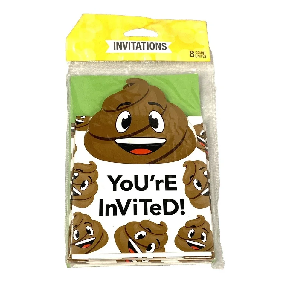 8 count poop emojions party invitations kids‎ birthdays